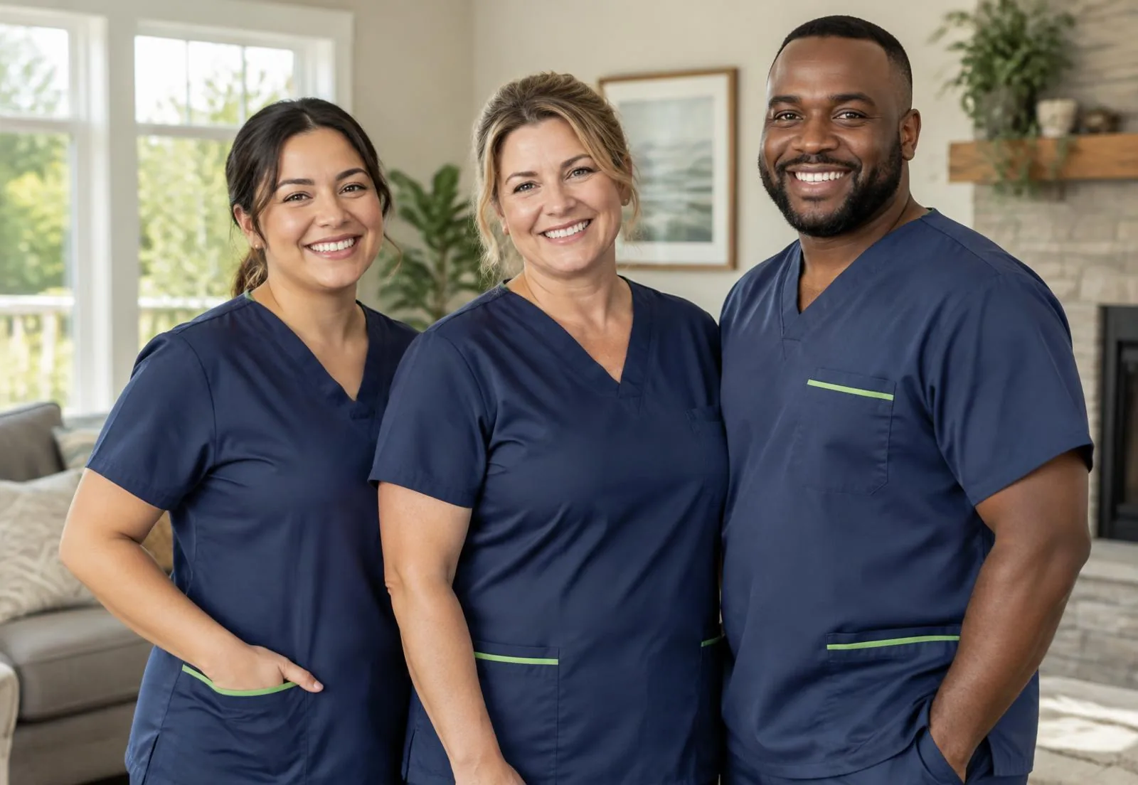A diverse team of professional home caregivers